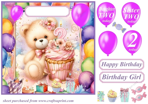 Age 2 Birthday bear card front 2