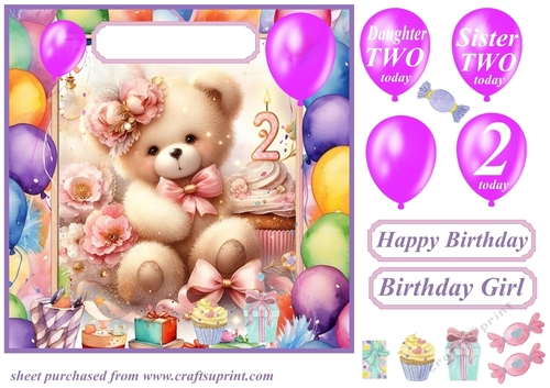 Age 2 Birthday bear card front 3
