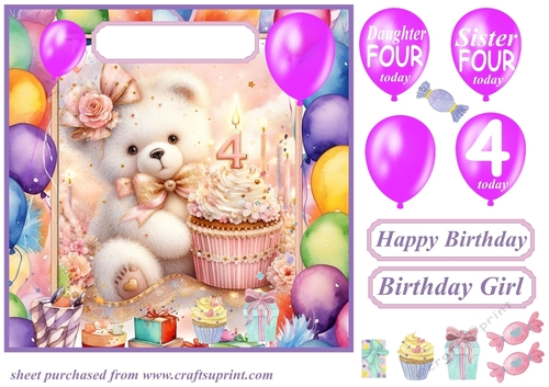 Age 4 Birthday bear card front 2