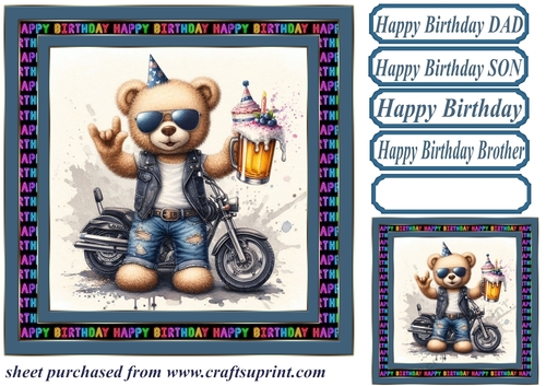 Biker bear Birthday card front 1