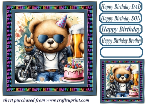 Biker bear Birthday card front 2