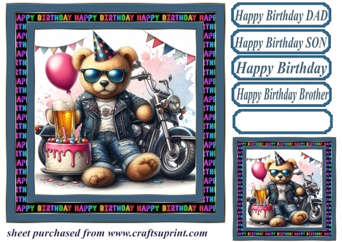 Biker bear Birthday card front 3