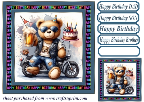 Biker bear Birthday card front 4