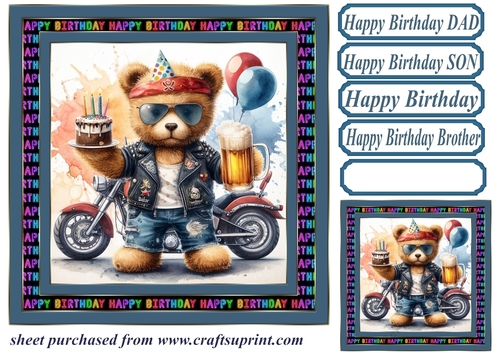 Biker bear Birthday card front 5