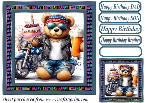 Biker bear Birthday card front 6