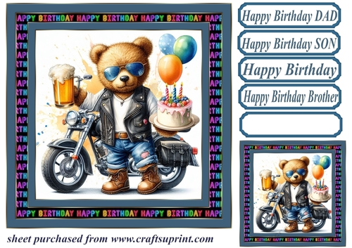 Biker bear Birthday card front 7