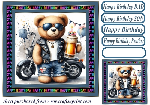 Biker bear Birthday card front 8