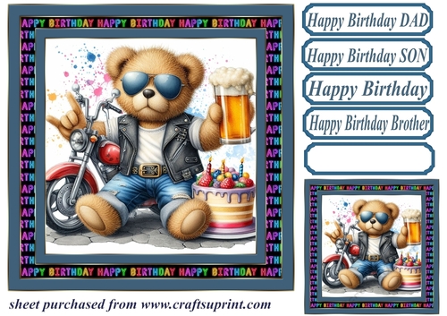 Biker bear Birthday card front 9
