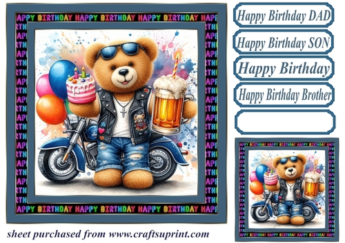 Biker bear Birthday card front 10