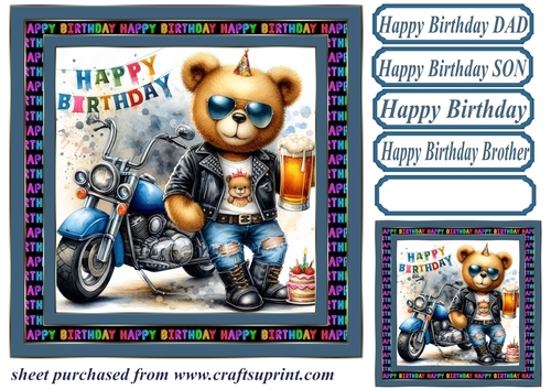 Biker bear Birthday card front 11