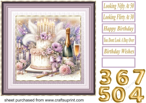 Lilac Birthday cake card front 6