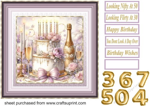 Lilac Birthday cake card front 8