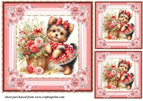 3 Floral Yorkie card front/toppers 2
