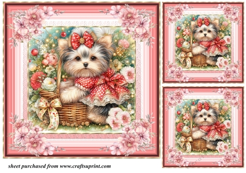 3 Floral Yorkie card front/toppers 3