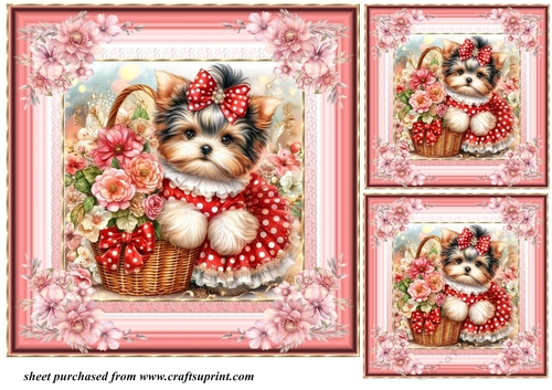 3 Floral Yorkie card front/toppers 6