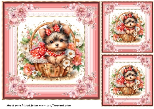 3 Floral Yorkie card front/toppers 7