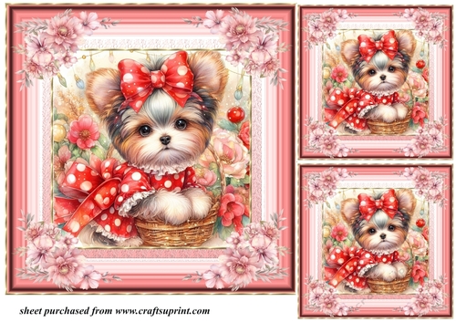 3 Floral Yorkie card front/toppers 8