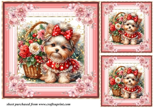 3 Floral Yorkie card front/toppers 9