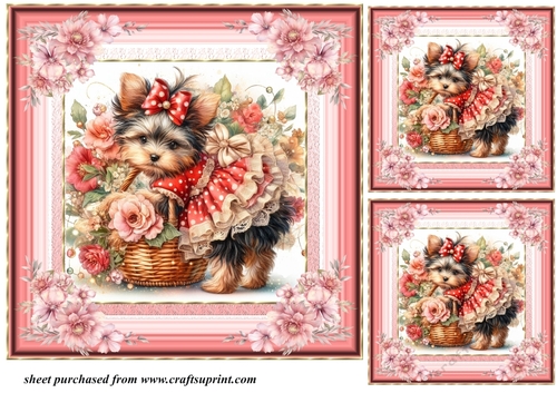 3 Floral Yorkie card front/toppers 10