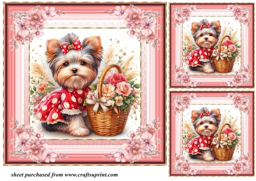 3 Floral Yorkie card front/toppers 12