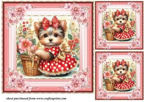 3 Floral Yorkie card front/toppers 13