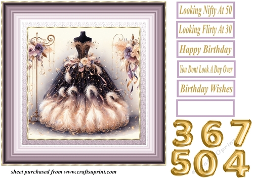 Birthday ballgown card front 1