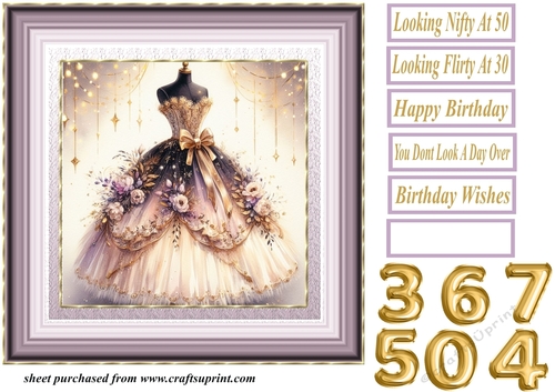 Birthday ballgown card front 3