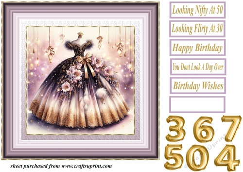 Birthday ballgown card front 8