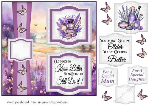 2 Panel Lavender make up card front 1