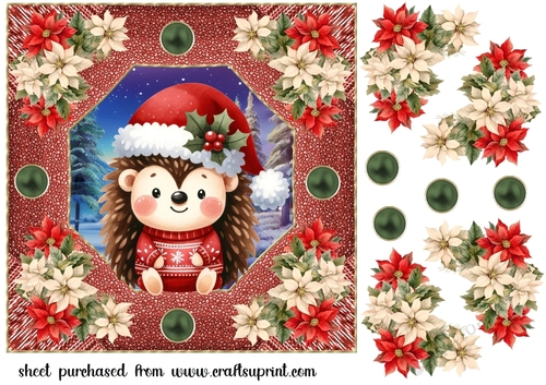 Red Christmas hedgehog card front 1