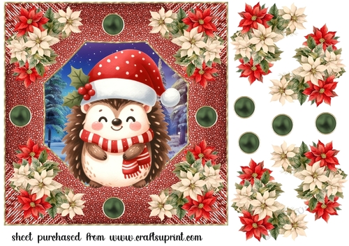 Red Christmas hedgehog card front 2