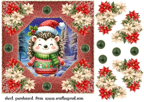 Red Christmas hedgehog card front 3