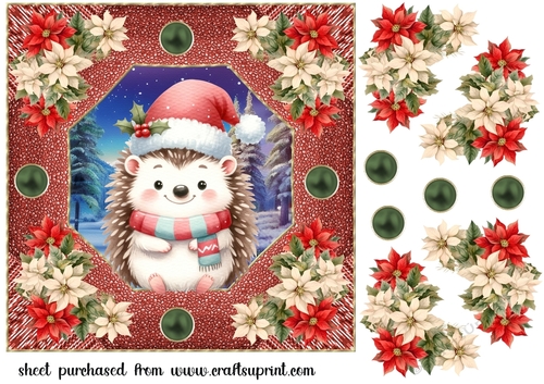 Red Christmas hedgehog card front 4