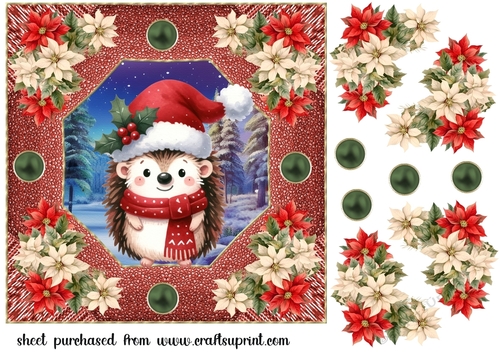 Red Christmas hedgehog card front 5