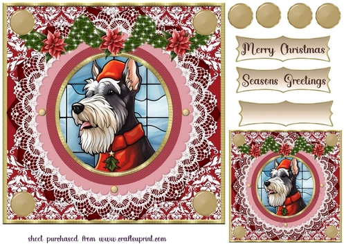 Christmas stained glass Scottish terrier card front 1