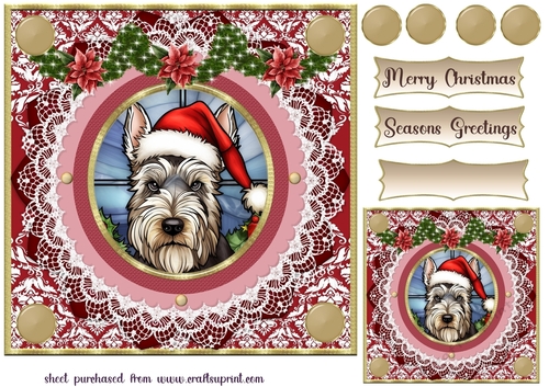 Christmas stained glass Scottish terrier card front 2
