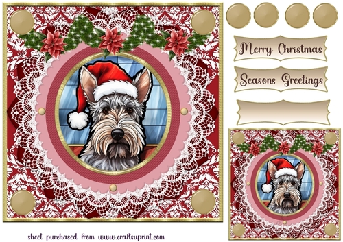 Christmas stained glass Scottish terrier card front 4