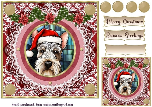 Christmas stained glass Scottish terrier card front 5