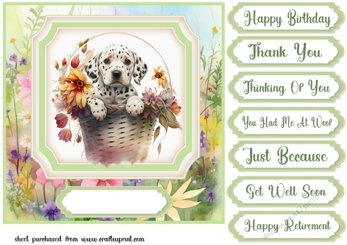 Floral puppy in basket card front 5