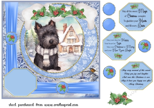 Winter scene pup card front 1