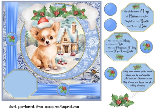 Winter scene pup card front 10