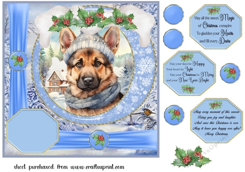 Winter scene pup card front 14