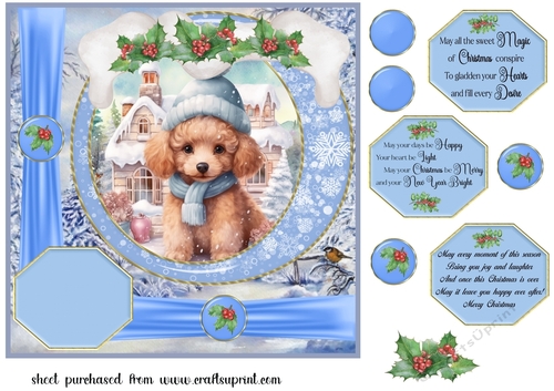 Winter scene pup card front 18