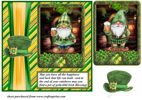 St Patricks Day gnome with beer card front 2