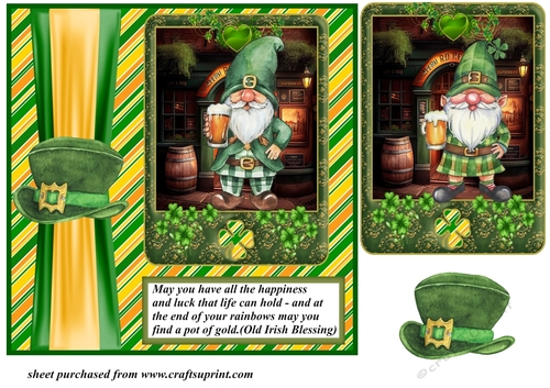 St Patricks Day gnome with beer card front 4