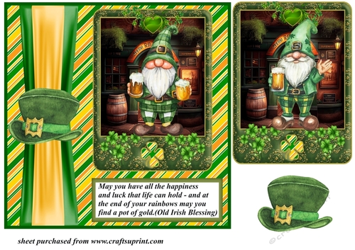 St Patricks Day gnome with beer card front 5