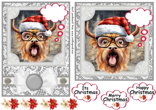 5x7 and 6x6 (aprox) Christmas Highland cow card fronts