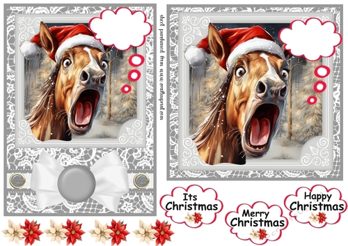 5x7 and 6x6 (aprox) Christmas horse card fronts