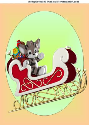 Christmas Plushie Sleigh Cat Topper