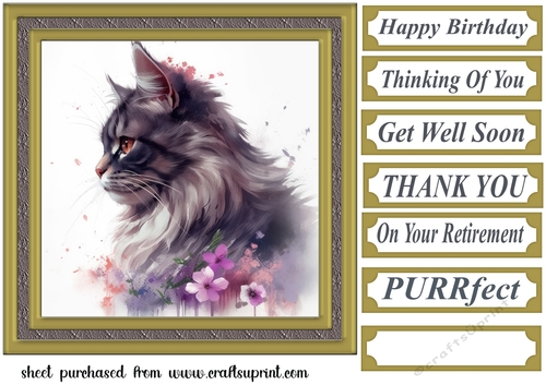 Floral cat in frame card front 3